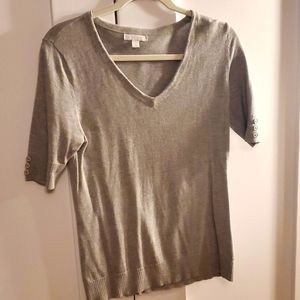 New York & Co Grey Short Sleeve VNeck Sweater